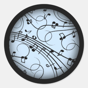 Extravagante Musiknoten Blau Runder Aufkleber