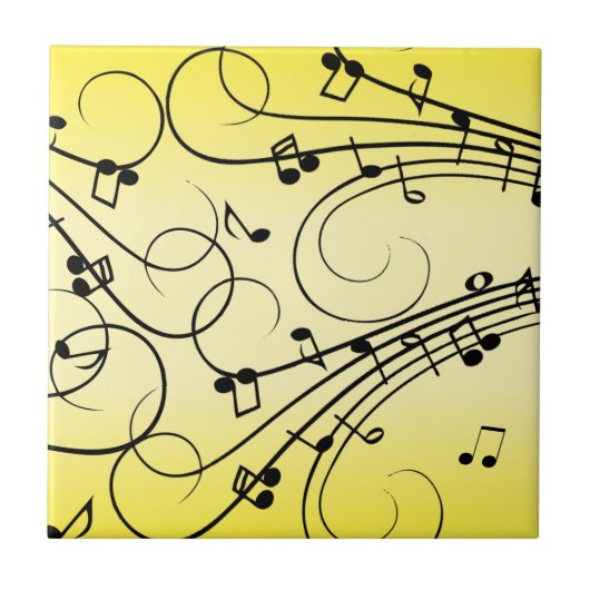 Extravagante Musiknoten gelb Fliese (Vorderseite)