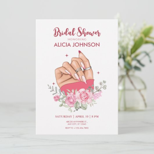 Extravagante Nagelkunst Blumendusche Einladung (Stehend Vorderseite)