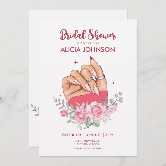 Extravagante Nagelkunst Blumendusche Einladung (Vorne/Hinten)