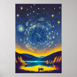 Extravagante Nightscape Stars Spiral Retro Malerei Poster