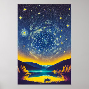 Extravagante Nightscape Stars Spiral Retro Malerei Poster