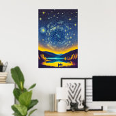 Extravagante Nightscape Stars Spiral Retro Malerei Poster (Heimbüro)