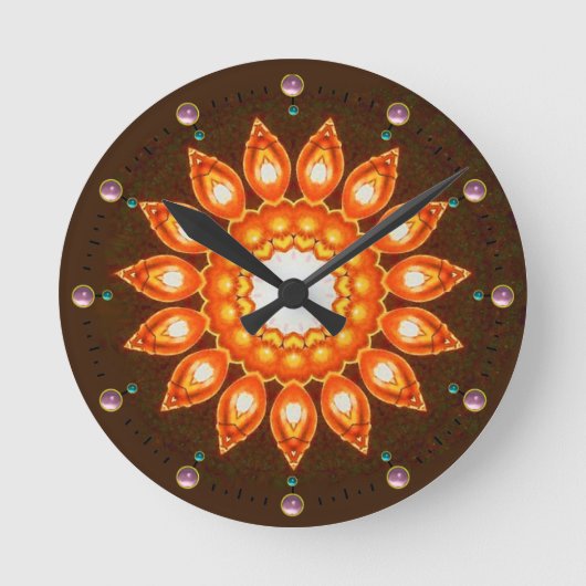 EXTRAVAGANTE ORANGE BLUME RUNDE WANDUHR (Vorderseite)