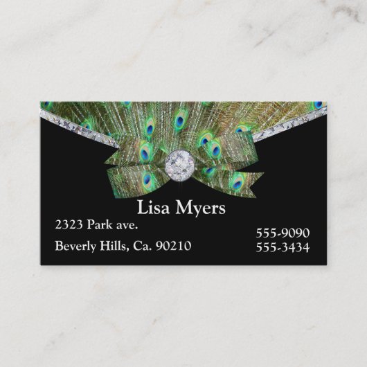 Extravagante Pfau-Feder u. Diamanten Visitenkarte (Vorderseite)