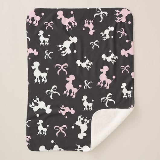 Extravagante Poodles Rosa und Schwarz Sherpadecke (Vorderseite)