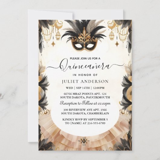 Extravagante Prom Maskerade Fun Maskenball Quincea Einladung (Vorderseite)