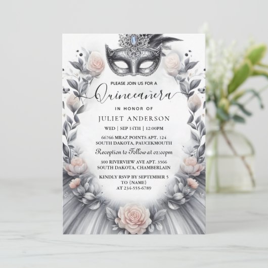 Extravagante Prom Maskerade Fun Masquerade Ball Qu Einladung (Stehend Vorderseite)