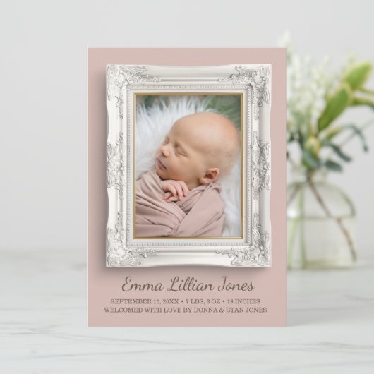 Extravagante Rahmengeburt Ankündigung (Stehend Vorderseite)