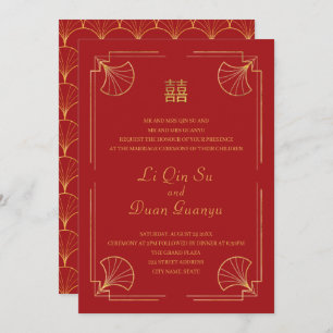 Extravagante Red & Gold Double Happy Chinese Weddi Einladung