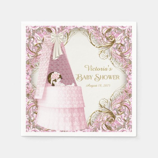 Extravagante Rosa- und Gold-Baby-Dusche Serviette (Vorderseite)