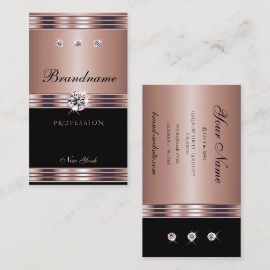 Extravagante Rose Gold Black Dazzling Rhinestones Visitenkarte (Vorne/Hinten)