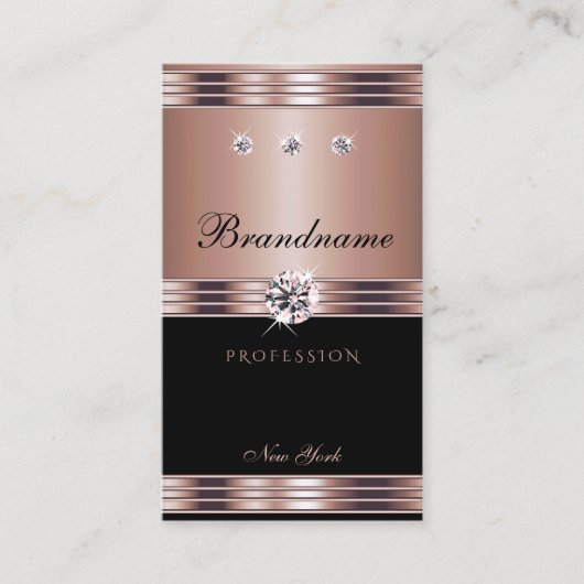 Extravagante Rose Gold Black Dazzling Rhinestones Visitenkarte (Vorderseite)