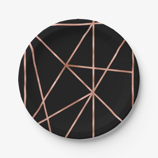 Extravagante Rose Gold und Schwarz Geometrisches M Pappteller (Vorderseite)