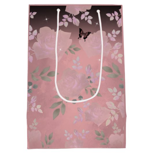 Extravagante Rose Quinceanera Pink Mittlere Gesche Mittlere Geschenktüte (Rückseite)