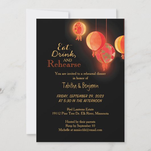 Extravagante Rot-Papier-Lanterns Hochzeitessen Pro Einladung (Vorderseite)