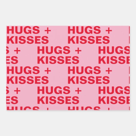 Extravagante Rot & Rosa Hugs & Kisses Valentines Geschenkpapier Set (Vorderseite)