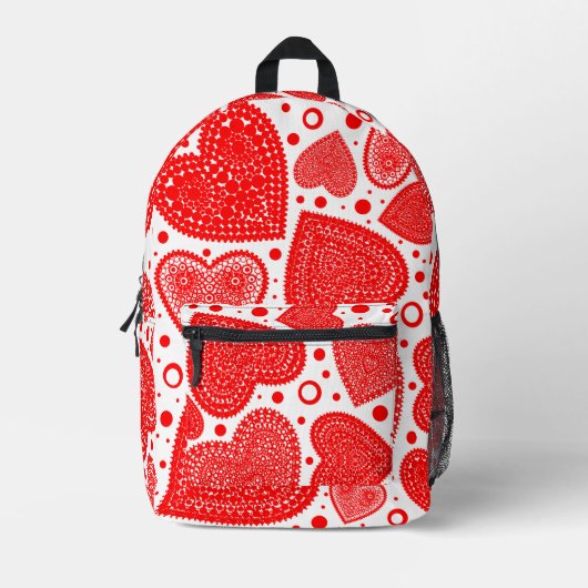 Extravagante rote Herzen über das gesamte Muster Bedruckter Rucksack (Vorderseite)