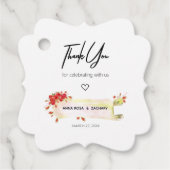 *~* Extravagante Rote Rose Blumenkohle Blume Danke Geschenkanhänger (Vorderseite)