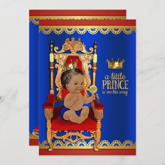 Extravagante Royal Ethnic Prince Baby Dusche Einladung (Vorne/Hinten)