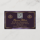 Extravagante Royal Lila Gold Crown mit QR-Logo Visitenkarte (Rückseite)