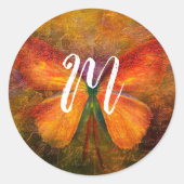 Extravagante Schmetterlingsmonogramm Runder Aufkleber (Vorderseite)
