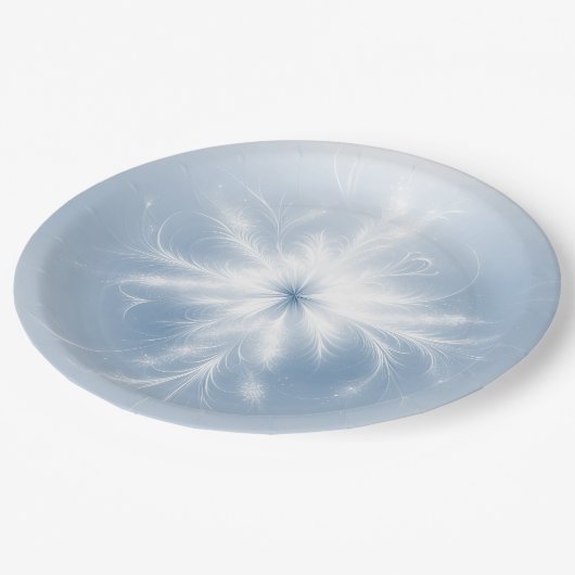 Extravagante Schneeflocke auf blau Pappteller (Schrägansicht)