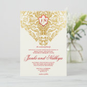 Extravagante Schnörkel Golden Indian Arabic Einladung (Stehend Vorderseite)
