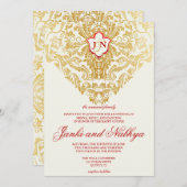 Extravagante Schnörkel Golden Indian Arabic Einladung (Vorne/Hinten)