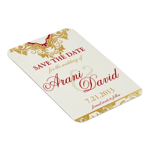 Extravagante Schnörkel Golden Save the Date Magnet (Rechte Seite)