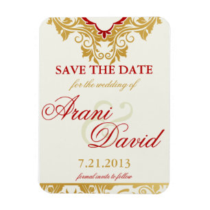 Extravagante Schnörkel Golden Save the Date Magnet