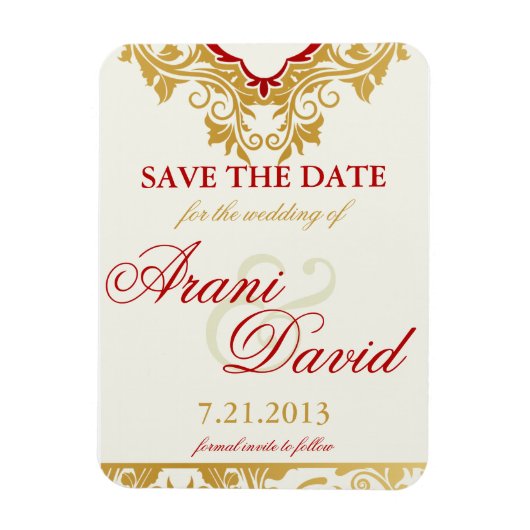 Extravagante Schnörkel Golden Save the Date Magnet (Vertikal)