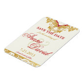 Extravagante Schnörkel Golden Save the Date Magnet (Linke Seite)