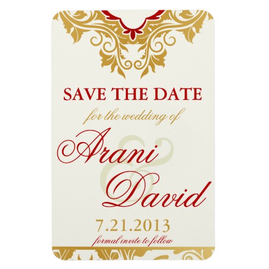 Extravagante Schnörkel Golden Save the Date Magnet (Vertikal)