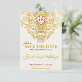 Extravagante Schnörkel Goldene Hochzeit retten Ter Save The Date (Stehend Vorderseite)