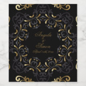 Extravagante Schwarz-Gold-Barock-Rahmenhochzeit Weinetikett (Einzelnes Label)