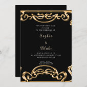 Extravagante Schwarz/Gold Scroll Art Deco Einladung (Vorne/Hinten)