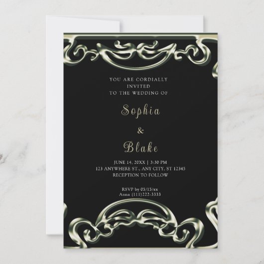 Extravagante Schwarz-Grün-Rollen Art Deco Einladung (Vorderseite)