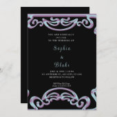 Extravagante Schwarz, Lila & Blau Scroll Art Deco Einladung (Vorne/Hinten)