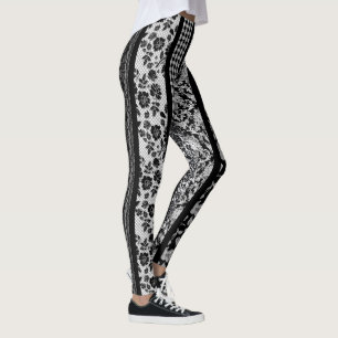 Extravagante Schwarz-Weiß-Muster mit Streifen Leggings