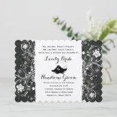 Extravagante Schwarz-weiße Rustikale Hochzeitsreis Einladung (Stehend Vorderseite)