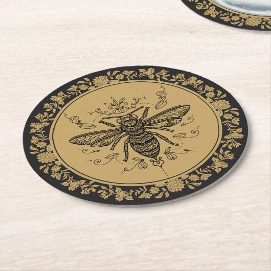 Extravagante Schwarzbiene  Runder Pappuntersetzer (Angewinkelt)