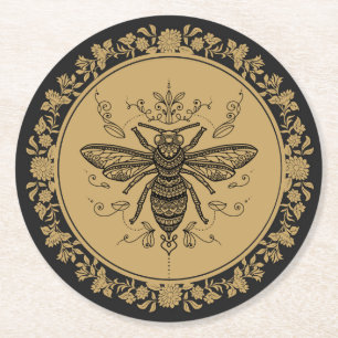 Extravagante Schwarzbiene  Runder Pappuntersetzer
