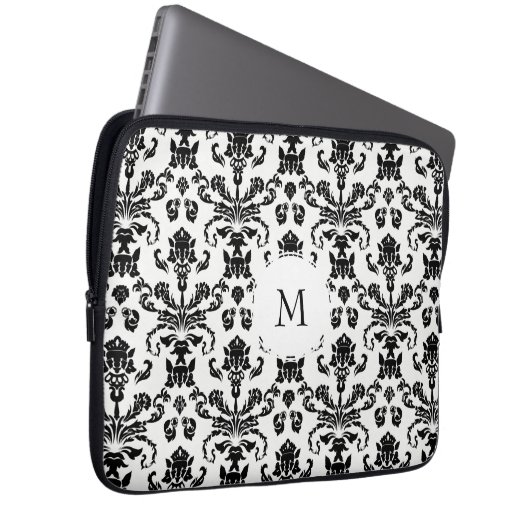 Extravagante SchwarzDamaselmonogramm Laptopschutzhülle (Vorne Rechts)