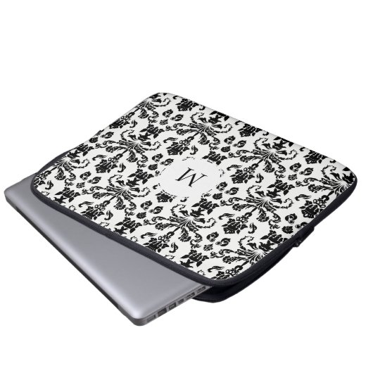 Extravagante SchwarzDamaselmonogramm Laptopschutzhülle (Vorne Knopf)