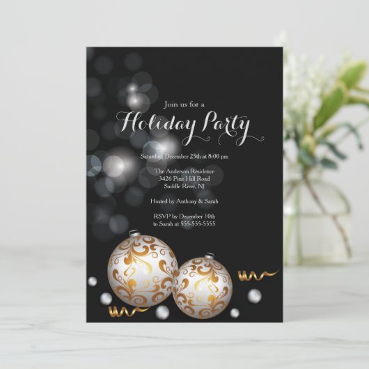 Extravagante Schwarze Bokeh-Lichter Einladung (Stehend Vorderseite)