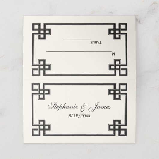 Extravagante schwarze griechische Schlüsselrahmen Platzkarte (Außenseite Aufgefaltet)