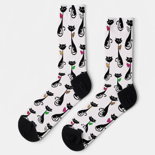 Extravagante schwarze Katzen Quirky-Muster Socken (Linkes Detail)