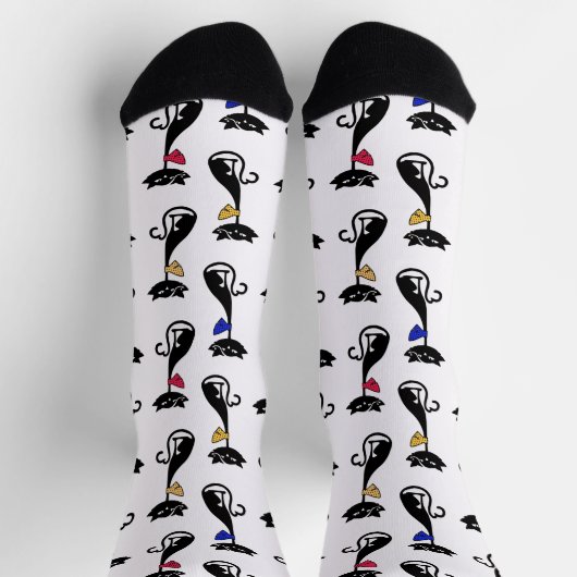 Extravagante schwarze Katzen Quirky-Muster Socken (Oben)