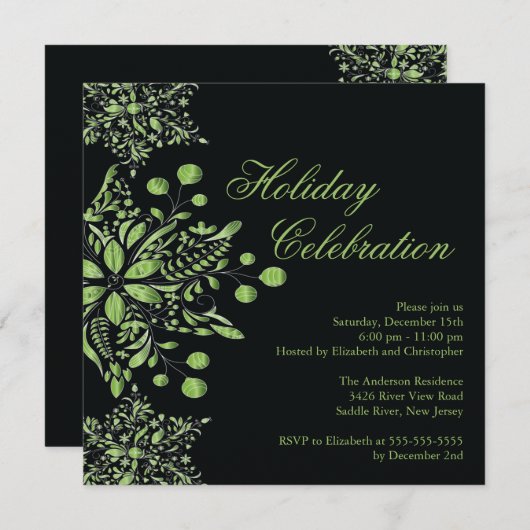 Extravagante Schwarzmeer-Schneeflocken-Feier Einladung (Vorne/Hinten)